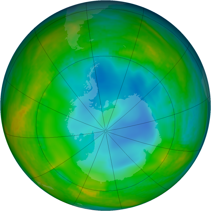 Antarctic ozone map for 21 June 1984